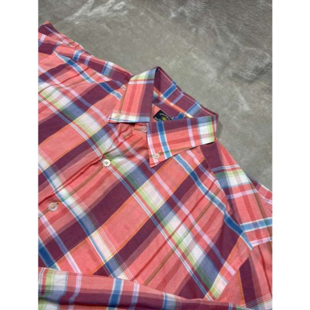 Maus & Hoffman Solemare Button Down Shirt Men's Large Pink Plaid Long Sleeve